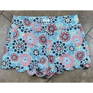 Crown & Ivy Women's Chino Shorts Scalloped Multicolor Floral Size 4 Stretch